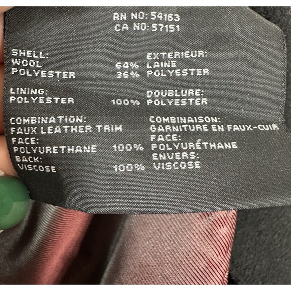 Marc New York‎ Andrew Marc Women's Long Coat Black Wool Zip Leather Patch Size 4 - Picture 9 of 12